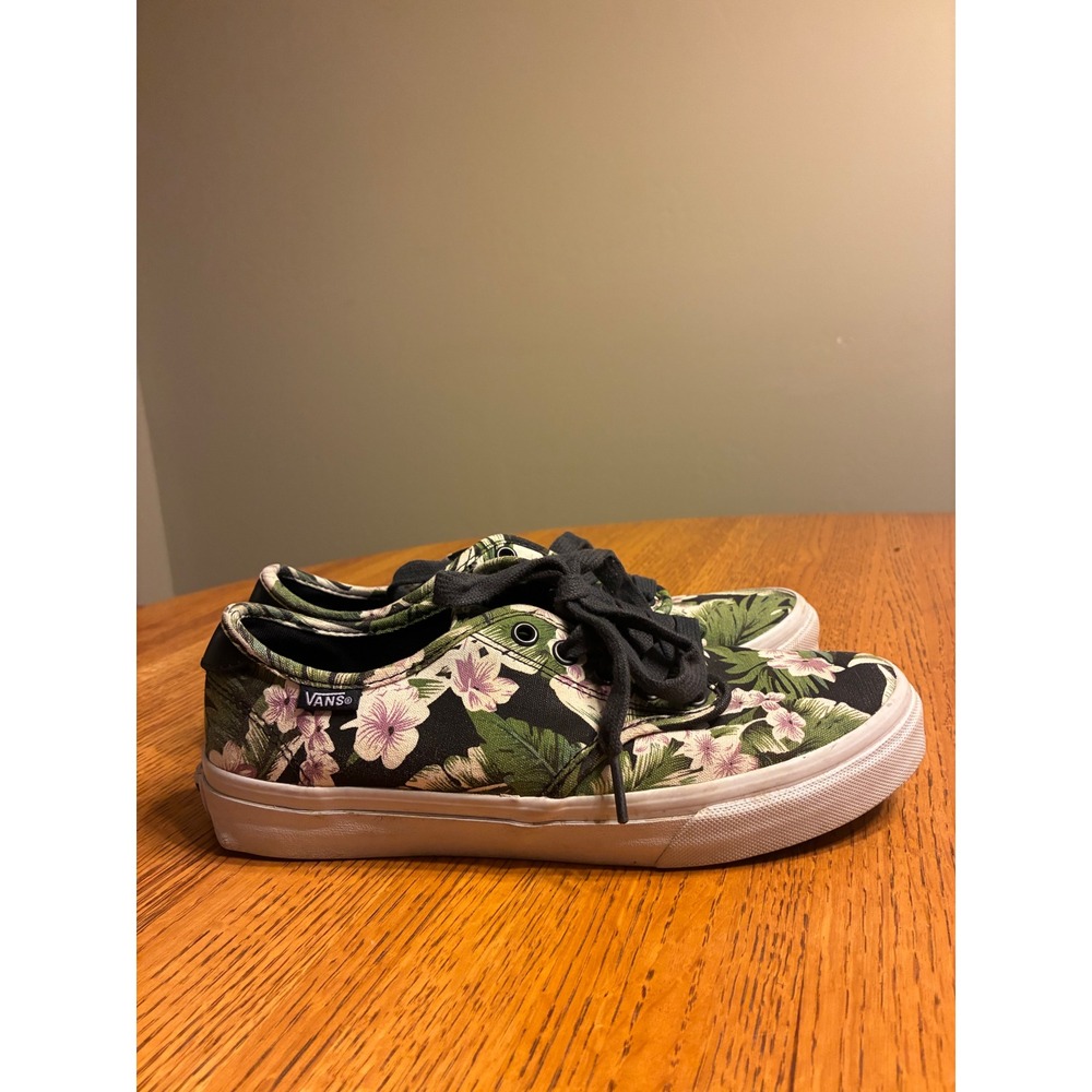 Vans Authentic Tropical Floral Print Sneakers Black Pink Green Womens 8 721356